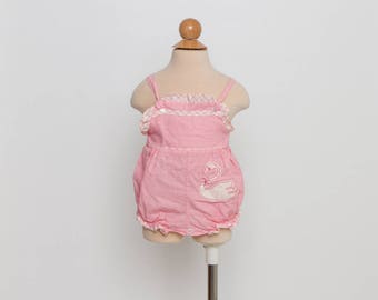 vintage 1950s baby girl's swan sunsuit romper