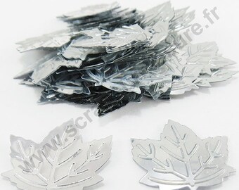 Glitter confetti - leaf silver - 22mm - x 100