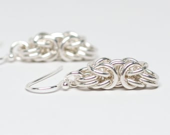 Byzantine Earrings. Sterling silver chainmaille earrings.