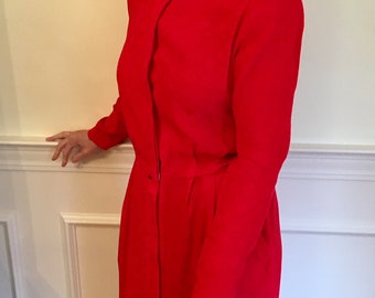 Sz 10/12 Bright Red 100% Silk 1980s Midi Dress by Liz Claiborne