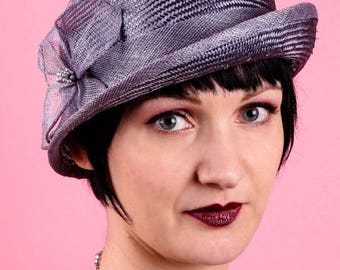 Blue grey straw cloche hat| 20s style summer hat | ladies hat | formal hat | wedding hat | vintage style | vintage cloche | flower cloche
