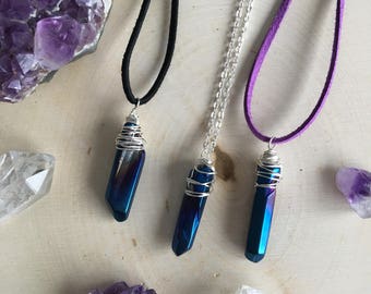 Flame Aura Quartz Necklace, Titanium Aura Quartz Necklace, Aura Quartz Necklace, Aura Quartz Pendant, Crystal Healing Jewelry, Boho Crystal