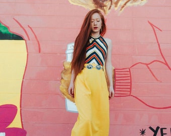 M | 90's High Waisted Yellow Maxi Skirt
