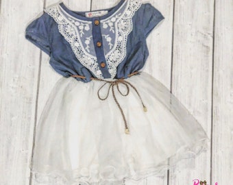 Country Dress, Blue Denim Dress, Country Clothing, Flower Girl Dress, Wedding Party Dress, Little Girl Dress, Girls Dress, Toddler Dress