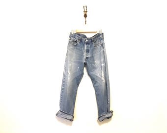 1990s Vintage Worn Distressed LEVIS / Button Fly 501xx 36 x 33 / Denim Blue Jeans