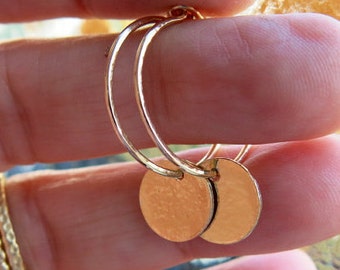 14k Gold Charmed Hoop Earrings, Handmade Hoops, Gold Creoles, Gold Jewelry, Gold Hoops, Gift for Her, Classic Hoops, Gold Earrings, Hoops