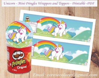 Unicorn mini Pringles wrappers and Toppers. Great for Unicorn Party, Unicorn sweet table or Unicorn decoration.