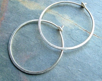Silver Hoop Earrings Sterling Silver Medium Hoops, organic silver hoops minimalist jewelry womens gift, womanmade