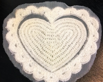 White Knitted Heart Sew On Applique