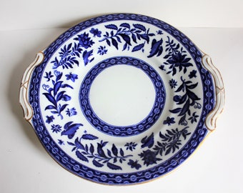 Antique Flow Blue Stoneware Cake Plate