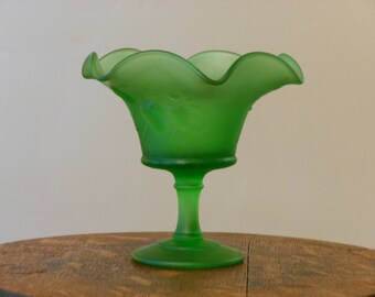 Small Frosted Green Glass Compote