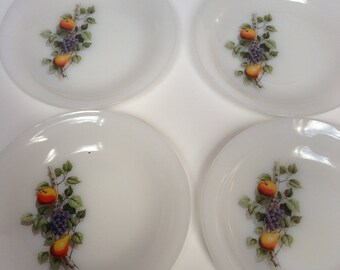 Vintage 4 petites assiettes dessert/Arcopal France français/blanc bleu motif petites fleurs/série Victoria/art table romantique chic/service