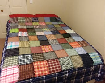 Rag Quilt, Large Throw Size Rag Quilt, Large Lap Quilt, Homespun Rag Quilt, Primitive Rag Quilt, Farmhouse Quilt, Rag Quilt