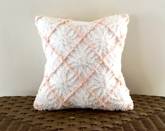MILLENNIUM PINK LATTICE vintage chenille pillow cover, cottage chic cushion cover, shabby style pillow case, apricot textured pillow sham