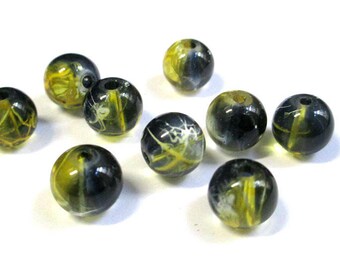 10 black, yellow translucent 10mm beads