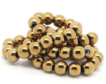 Hematite Gold Beads - 1 Strand 10mm - BD588