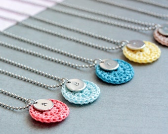 Monogram necklace, crochet necklace, Stamped initial necklace, Locket necklace personalized jewelry, Hypoallergenic necklace minimalist