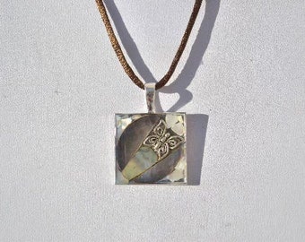 black and white mother of Pearl Butterfly pendant