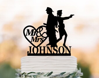 personelzed fireman wedding cake topper firefighter bride