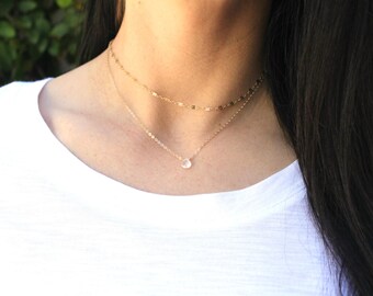 Dainty Gemstone Necklace, Dainty Necklace, Moonstone Necklace, Layering Jewelry, Dainty Gold Necklace, Bridesmaid Gift, June Birthstone