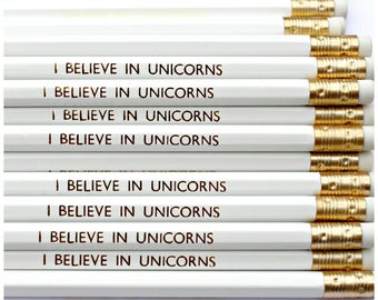 I BELIEVE IN UNICORNS Pencil - Stationery - Present - School - Office - Favours - Gift - Foil Print - Engraved - Luxury - Party Bags
