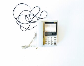 Vintage Phone, push-button telephone / gray retro phone vintage 90s