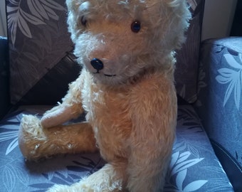 Antique Growler Teddy Bear, 193/40s, Glass Eyes,Hard Stuffed, 24", (Hermann ?)