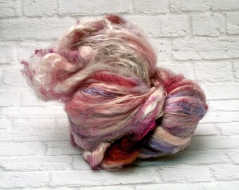 Fiber Batt, Art Batt, Fiber Art Batt for Spinning or Felting- "Purple Primrose", 4 ounces