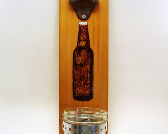 bottle opener wall mount mason jar cap catcher burnt beer bottle