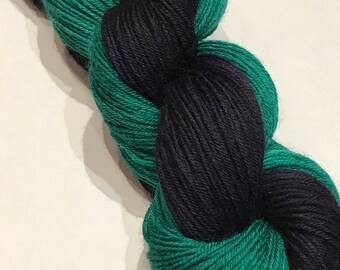 Dark Navy Blue and Dark Green Hand Dyed Sock Yarn Hand Painted 4-ply Superwash Merino Wool