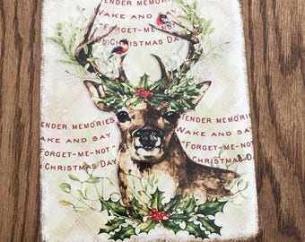 Reindeer Christmas Sign - Deer and Cardinal Sign - Wreath Sign - Wreath Attachment