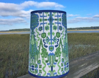 Modified Custom Drum Lamp Shade in Colorful Ikat Fabric