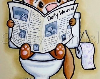 Potty Painting - Reading - Ferret Art Print - by Shelly Mundel