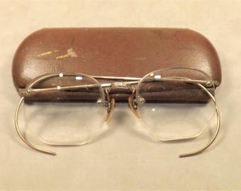 Bausch & Lomb Bifocals, Antique Gold Filled Glasses, Art Deco Eyewear, 1/10 12kt Gold Filled, Bifocal lenses, semi frameless