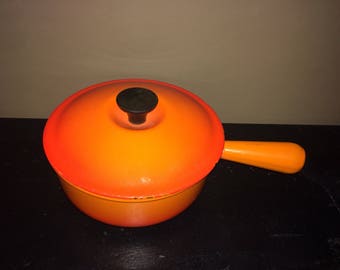 Le Creuset Vintage 2 3/4 Qt Sauce Pan Flame Orange Enamelled Cast Iron 1960's