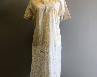 Vintage Embroidered Soft Yellow and Cream Tunic