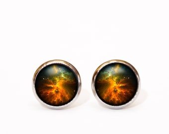 Space Jewellery, Celestial Jewelry, Galaxy Earrings, Tiny Stud Earrings, Space Earrings, Astronomy Gift, Orange Earrings, Nebula Earrings