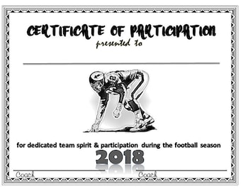 Item#034 - 2018 Football Sports Certificate - Digital Download