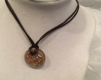 Leather and Glass Pendant Necklace