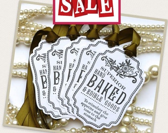 Baked Good Tags - White/Olive Green - Food Labels - Wedding Favor Tags, Party Tags SET of 5 - Code B7