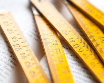 Vintage german yellow wood folding carpenter meter stick ruler
