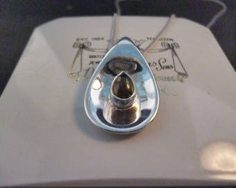 A stunning silver and amber modernist pendant necklace - 925 - sterling silver - unique - 16" necklace - Pendant 1" x 0.75"