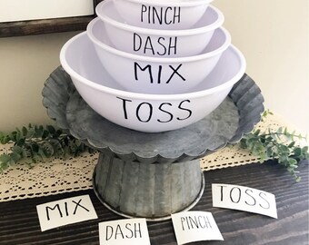 Rae Dunn Inspired Mixing Bowl Decals - Set of4 - Farmhouse Style - Kitchen - Baking