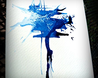 5X7 hand-painted greeting card called attunement in blu. art card.