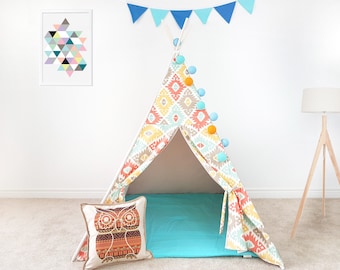 SALE | Natural Rhombuses Folk Pastel Combo Kids teepee Tent Tipi Playhouse Girls Teepee boy Canvas teepee Photo prop tent Kids tipi
