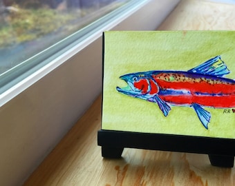 Red Salmon Mini Watercolor on easel