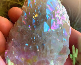 Rainbow Reviving Opal Aura Quartz Pineapple Crystal Cluster, Spirit Quartz, Angel Aura Quartz, Cactus Quartz, Healing Crystal