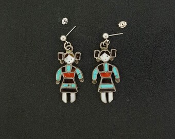 Vintage Native American girl dangle post earrings