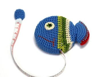 Cute Blue Fish Crochet Retractable Tape Measure, Unique Gift, Cute Animal