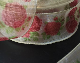 Vintage Ribbon, Sheer Ribbon, Rose Ribbon, Rose garden Ribbon